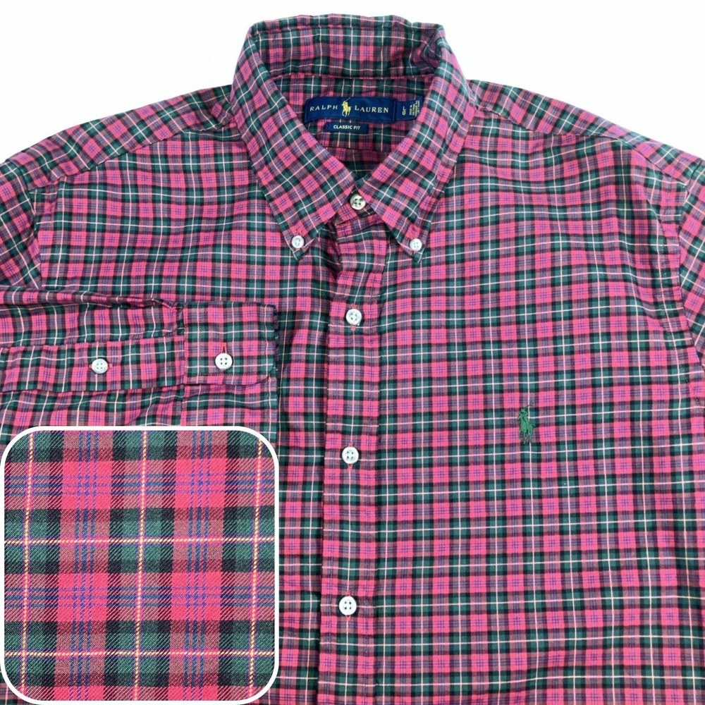 Polo Ralph Lauren Tartan Plaid Mens Button Down Shirt Red Green Yellow Large